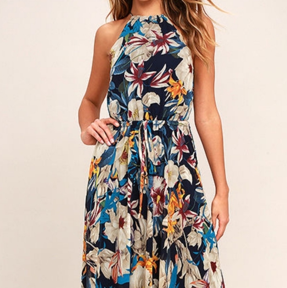 GAZEBO SPIRIT NAVY BLUE FLORAL PRINT MAXI DRESS